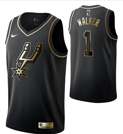 Men's San Antonio Spurs #1 Lonnie Walker Black Golden Edition Swingman Stitched NBA Jersey